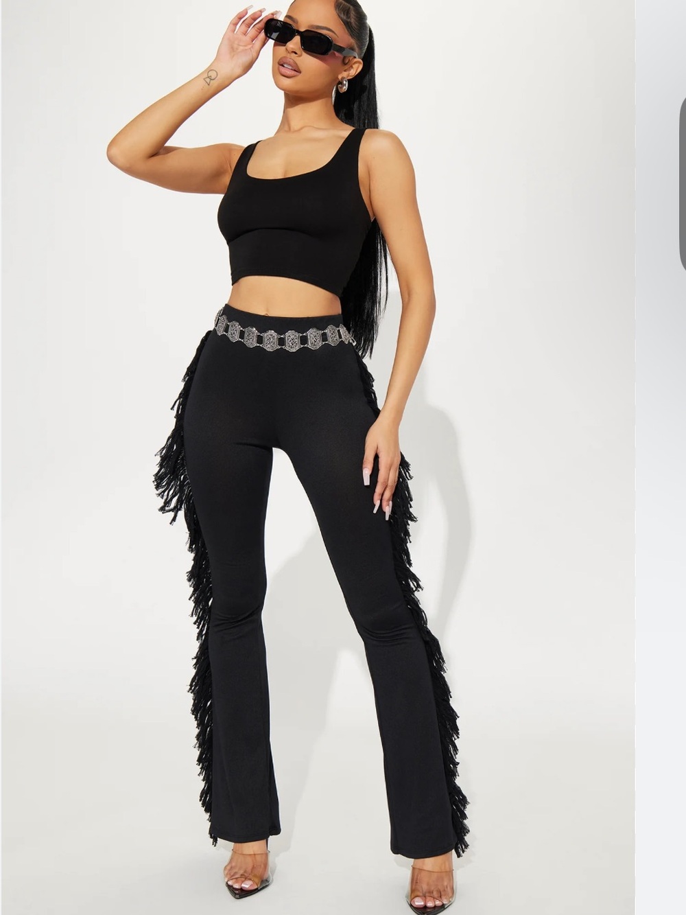 NWT Fashion Nova Black Fringe Boot Flare Pants
